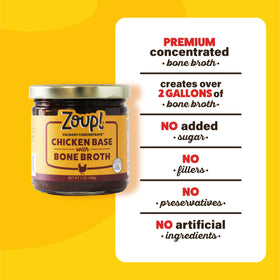 Close-up of the Zoup! label highlighting gluten-free and no artificial ingredients.