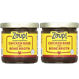 Zoup! chicken bone broth concentrate jar 7oz on shelf, ideal base for rich soups.