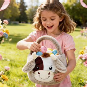 ZRPSIZP Easter Basket with 3D petal Highland cow design enhances Easter party appeal