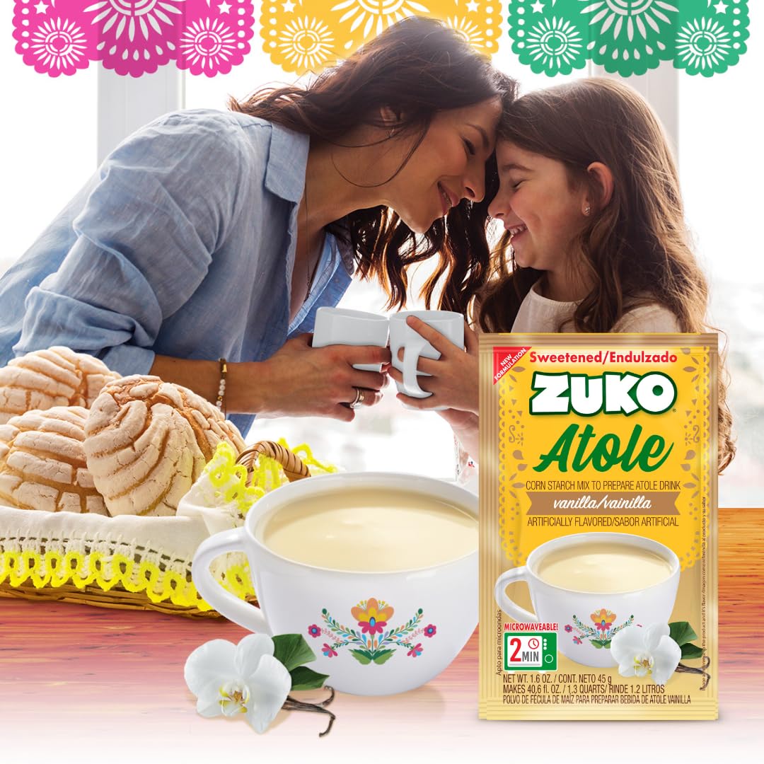 ZUKO Atole Vanilla nutrition label close-up with added vitamins.