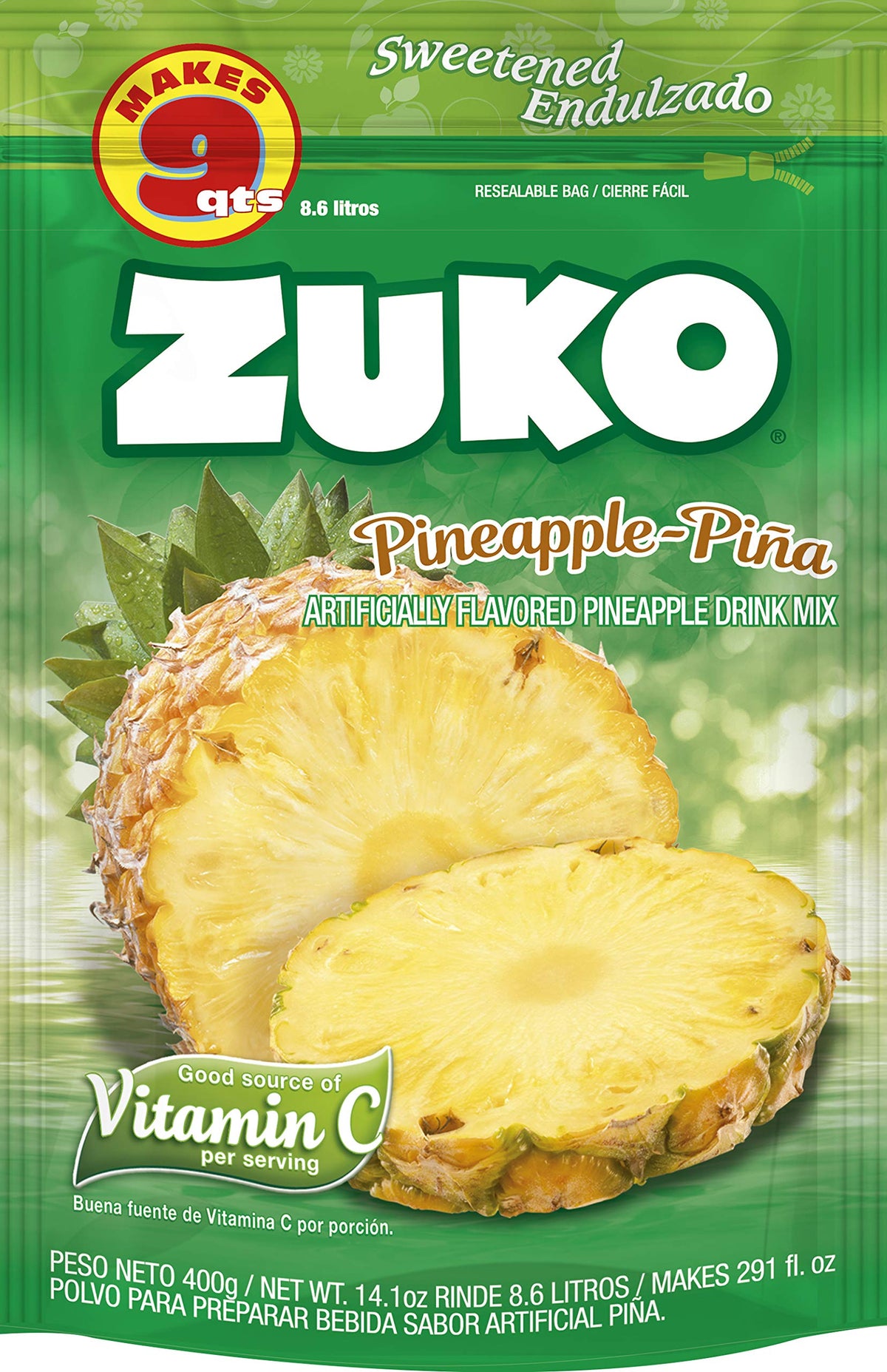 ZUKO pineapple powdered drink mixing scene shows quick, tasty beverage preparation.