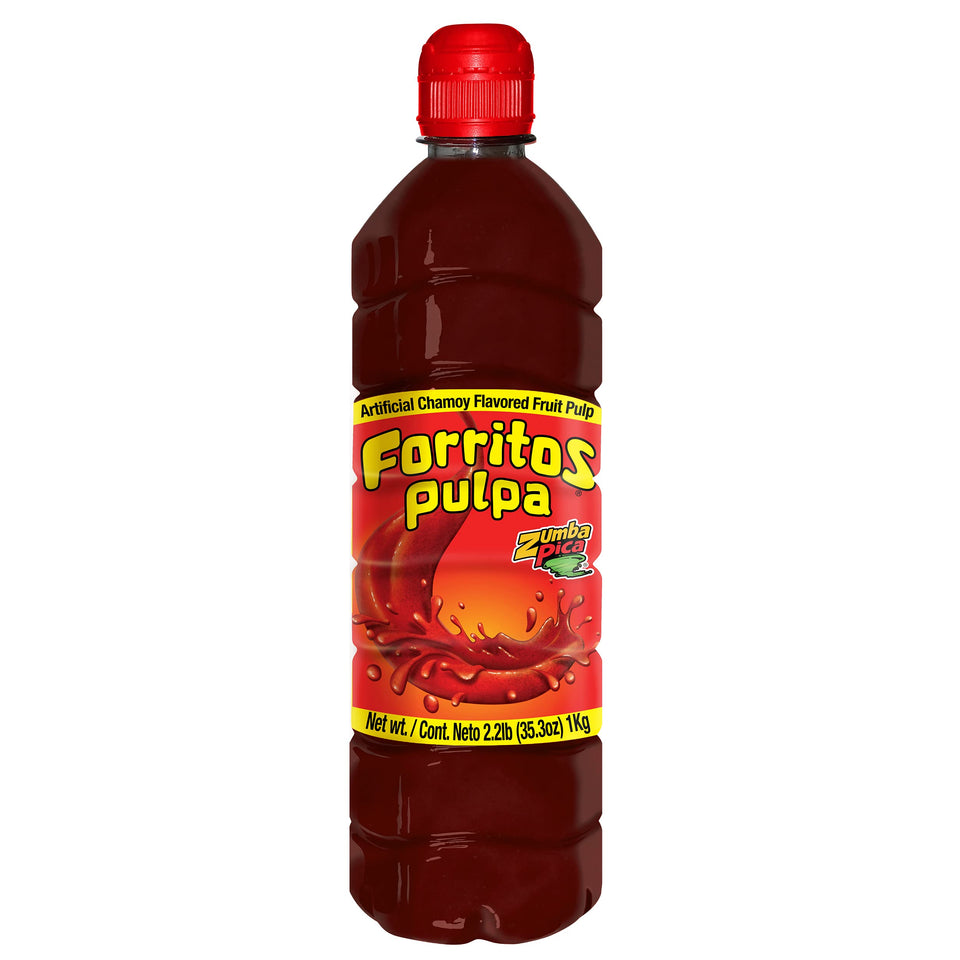 Zumba Pica Forritos Chamoy sauce bottle pour over fruit and snacks