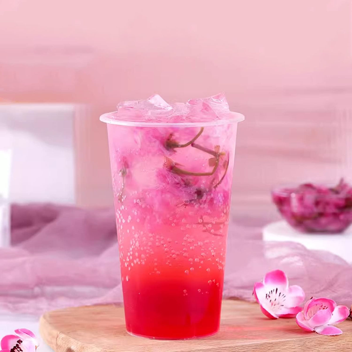 Zunhai Food sakura blossoms decorate drinks for an elegant look.