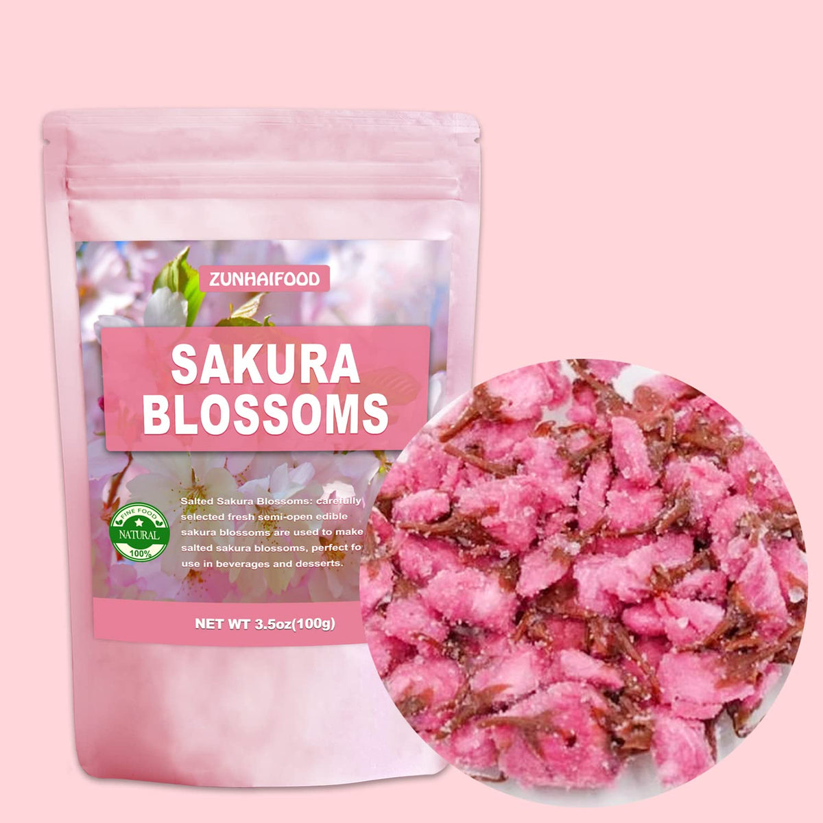 Zunhai Food salted sakura blossoms: rinse to remove excess salt before steeping or garnishing.