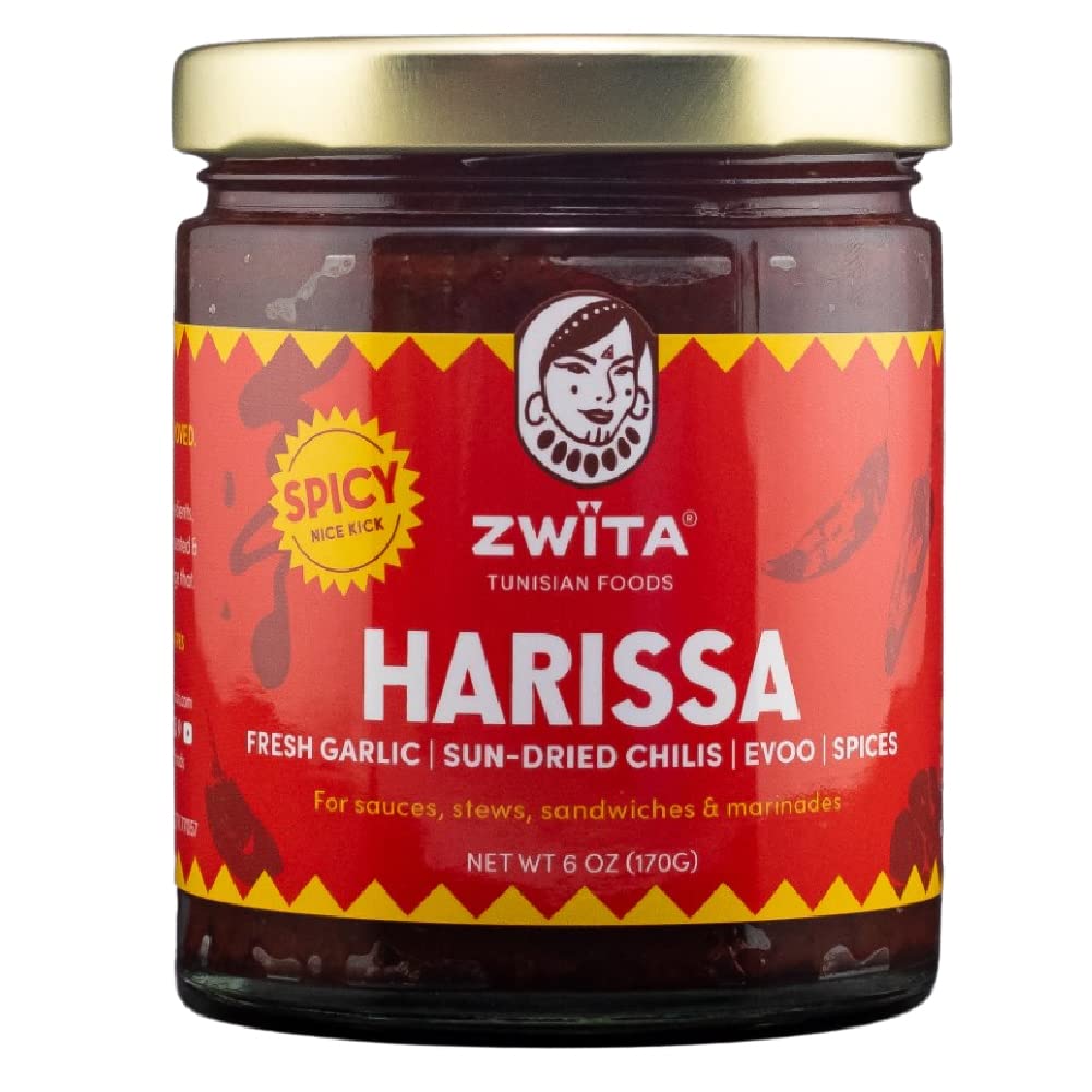 Zwita Spicy Harissa jar front view showing rich color and authentic flavor.