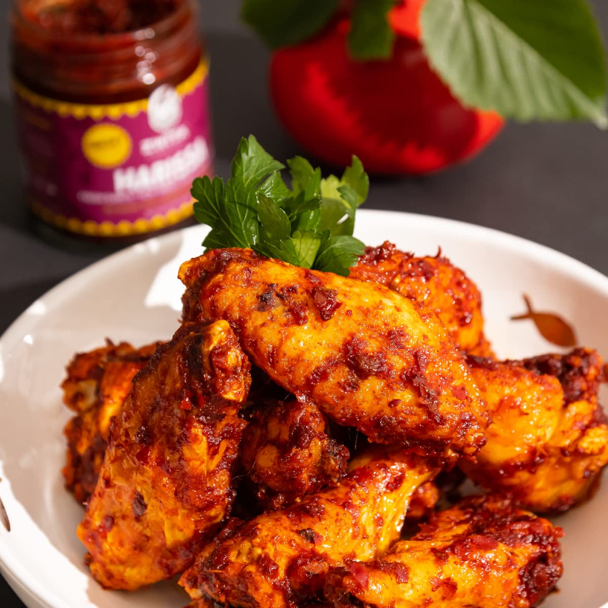 Zwita Spicy Harissa label closeup emphasizes olive oil and chilis.